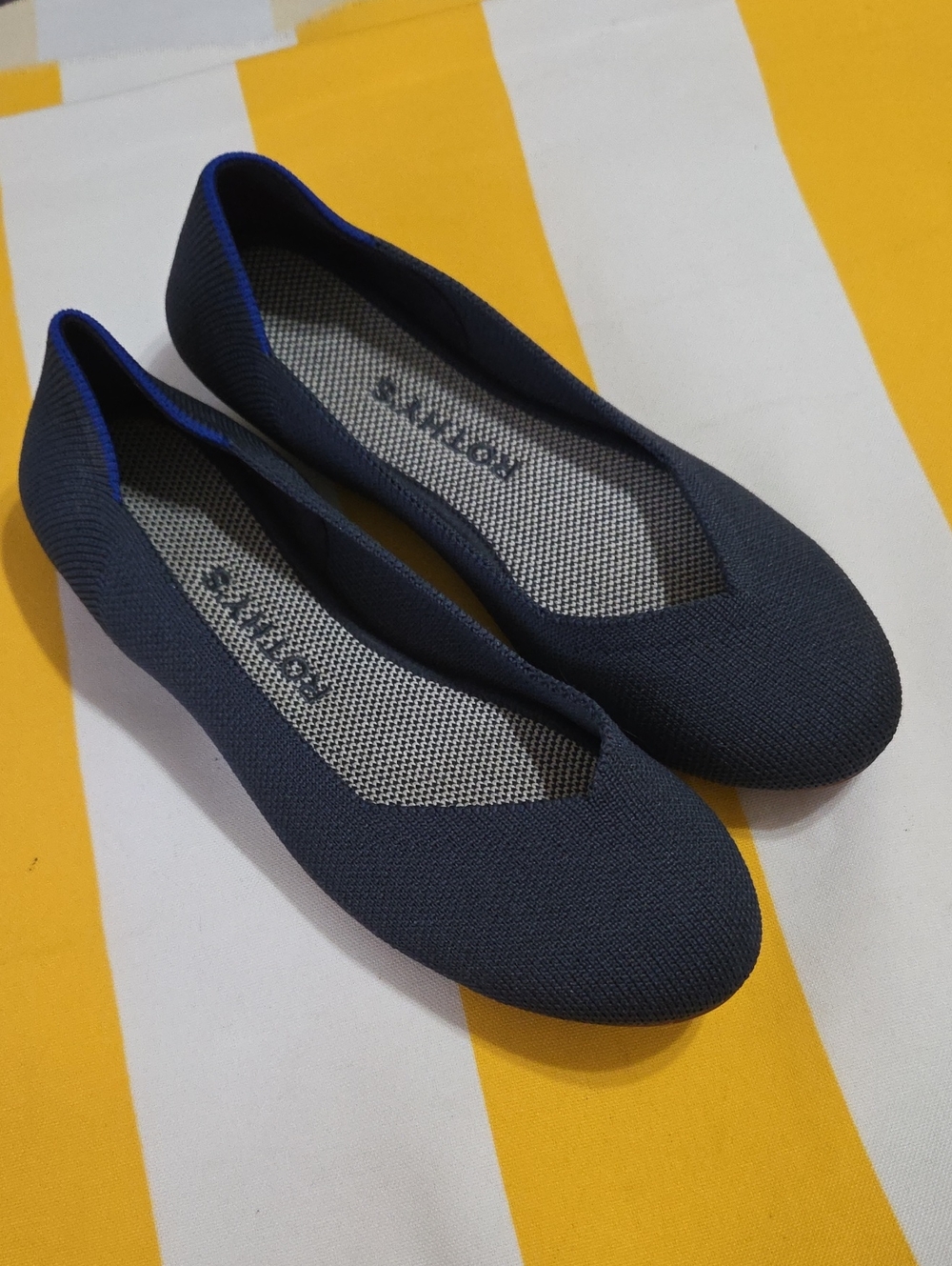 Rothy's Navy Knit Ballet Flats with Royal Blue Trim